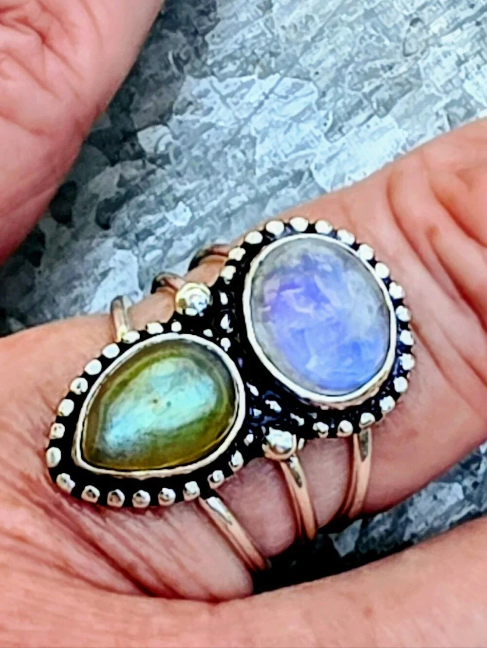 Rainbow Moonstone & Labradorite Gemstone Ring In 925 Sterling Silver (7)